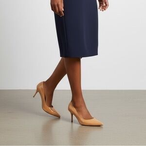 STUART WEITZMAN luxury Tan Patent Leather Heels Size 8.5 pointy toe pumps shiny